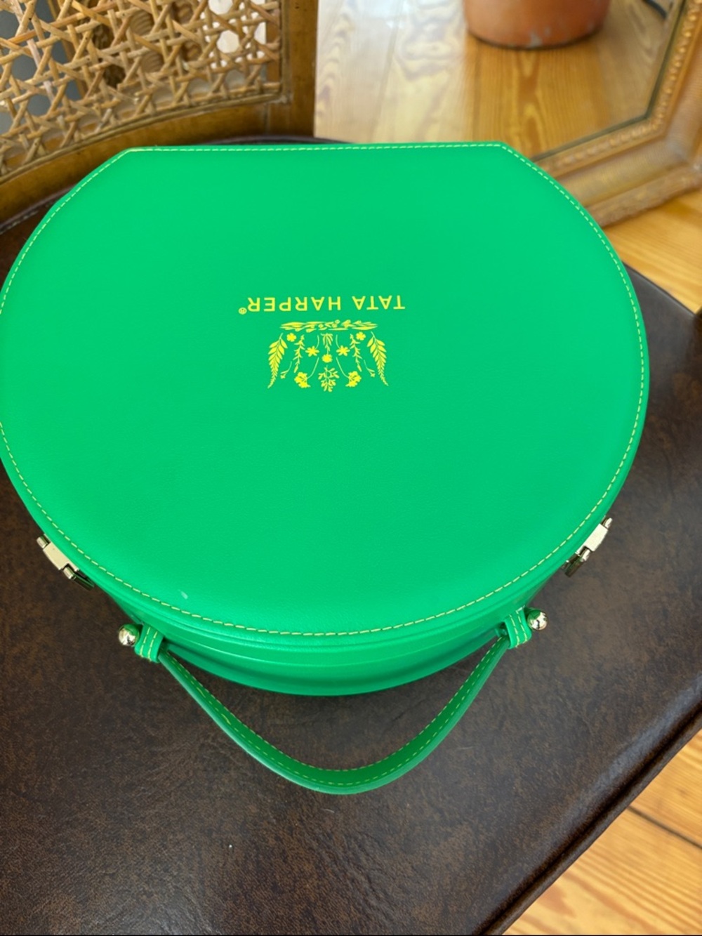 Tata Harper Emerald Green Round Top-Handle Cosmetic Case - Picture 8 of 9
